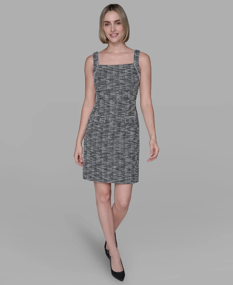Karl Lagerfeld Paris Women's Metallic Knit Tweed Sheath Dress