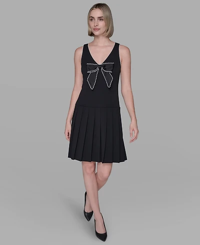 Karl Lagerfeld Paris Women's Embellished Bow A-Line Dress
