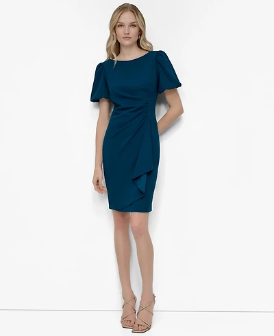Dkny Women's Puff Sleeve Side Ruched Sheath Dress
