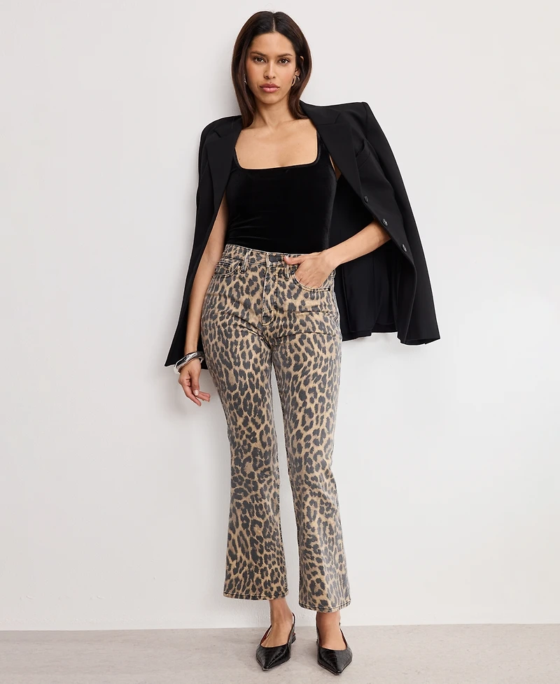 Good American Women's Standard Kick Flare Leopard Jeans