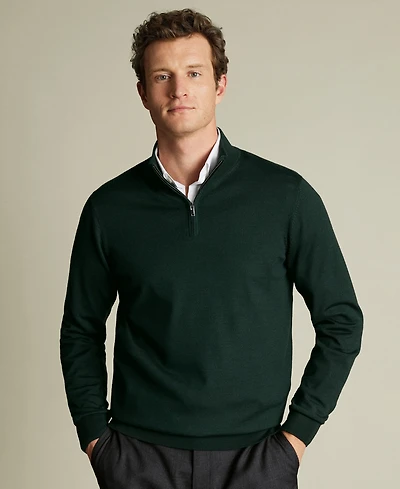 Charles Tyrwhitt Men's Long Sleeve Quarter-Zip Merino Wool Sweater