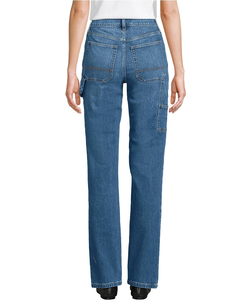 Lands' End Women's Petite Soft Denim High Rise Rail Straight Leg Utility Jeans
