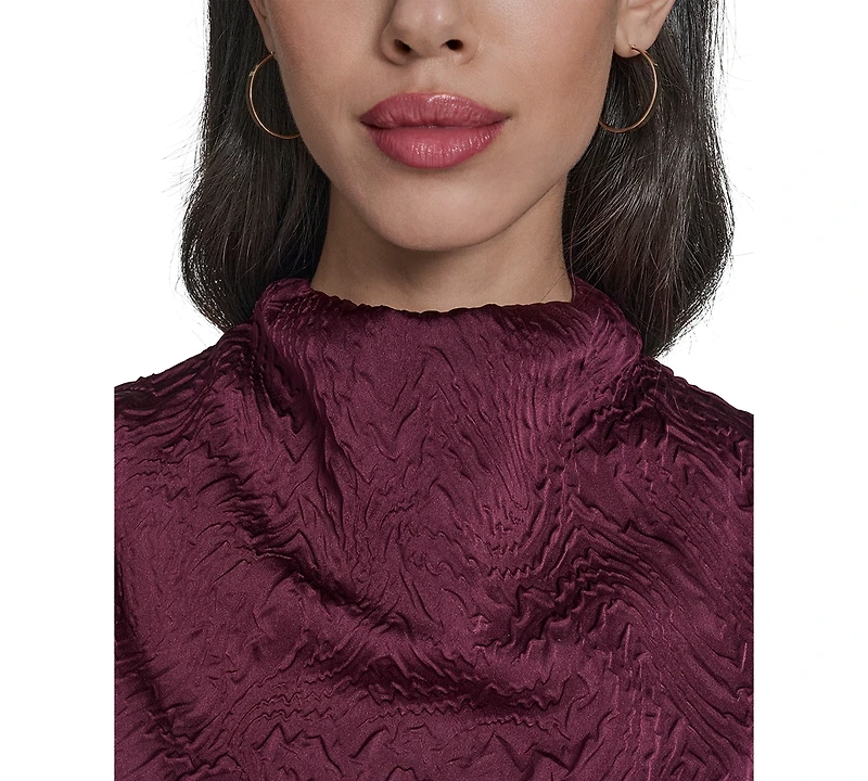 Vince Camuto Women's Novelty Knit High Cowl Neck Ruche Waist Bodycon Dress