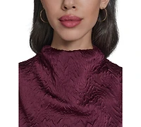 Vince Camuto Women's Novelty Knit High Cowl Neck Ruche Waist Bodycon Dress