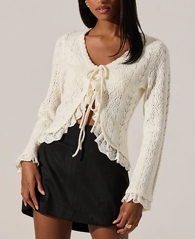 Astr the Label Women's Lacey Scoop Neck Cardigan