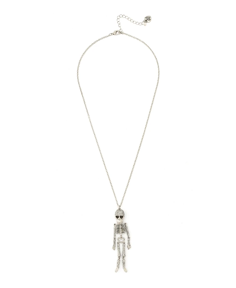 Betsey Johnson Faux Stone Pave Skeleton Pendant Long Necklace