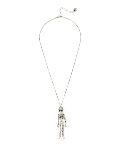 Betsey Johnson Faux Stone Pave Skeleton Pendant Long Necklace