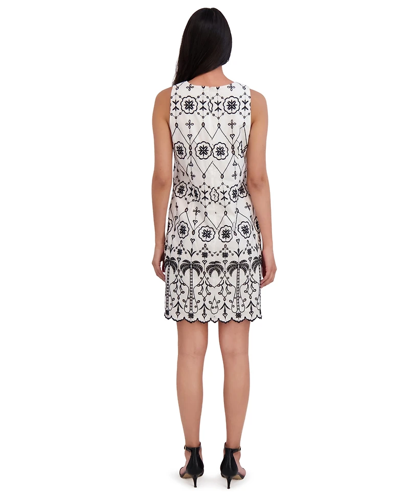 London Times Petite Sleeveless Cotton Eyelet Shift Dress