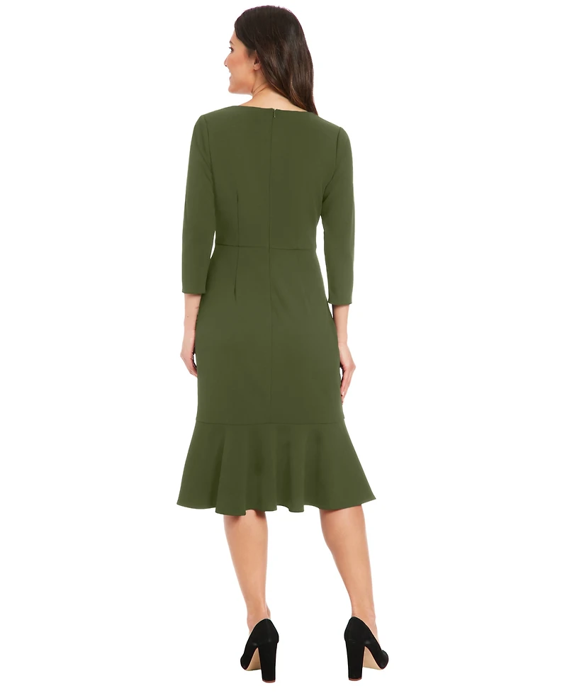 London Times Petite Side-Knit 3/4-Sleeve Midi Dress