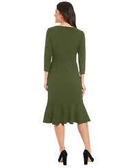 London Times Petite Side-Knit 3/4-Sleeve Midi Dress
