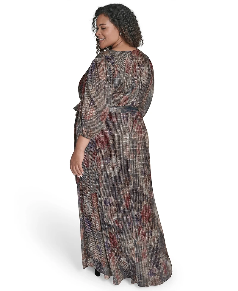 Jessica Howard Plus Women's Side Tuck 3/4-Sleeve Gown