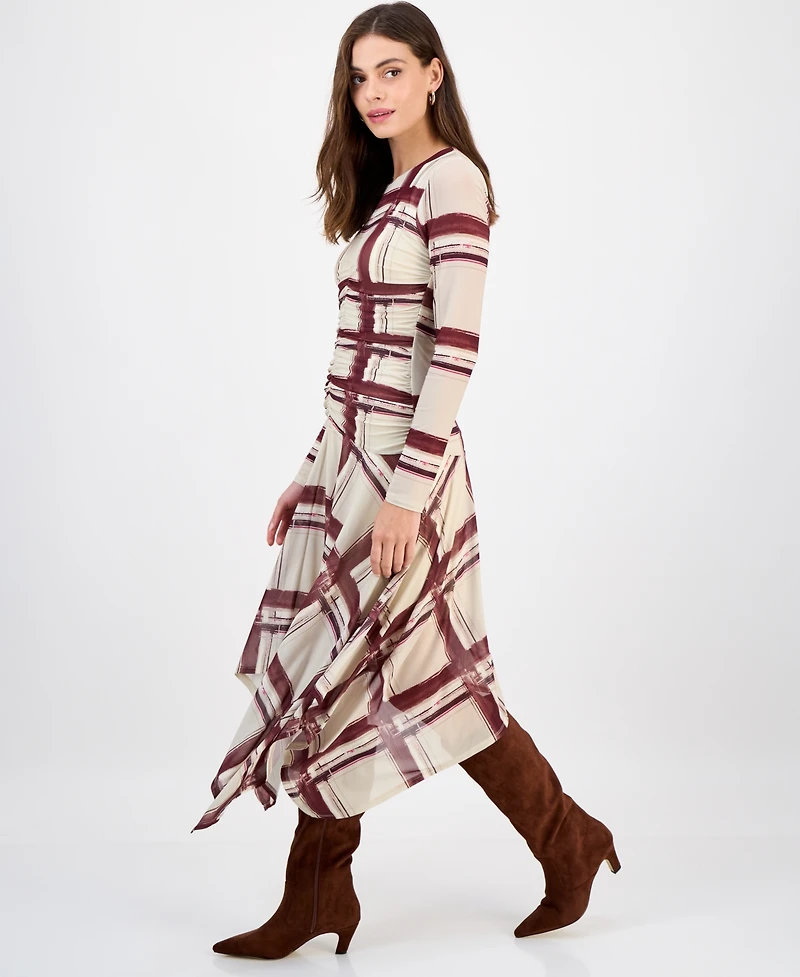 Rachel Roy Women's Jendice Mesh Plaid Print Midi Dress