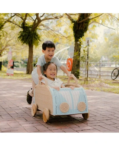 Archie Handcrafted Rattan Storage Wagon with wooden wheels