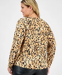 I.n.c. International Concepts Plus Printed Long-Sleeve Button-Neck Top, Macy's Exclusive