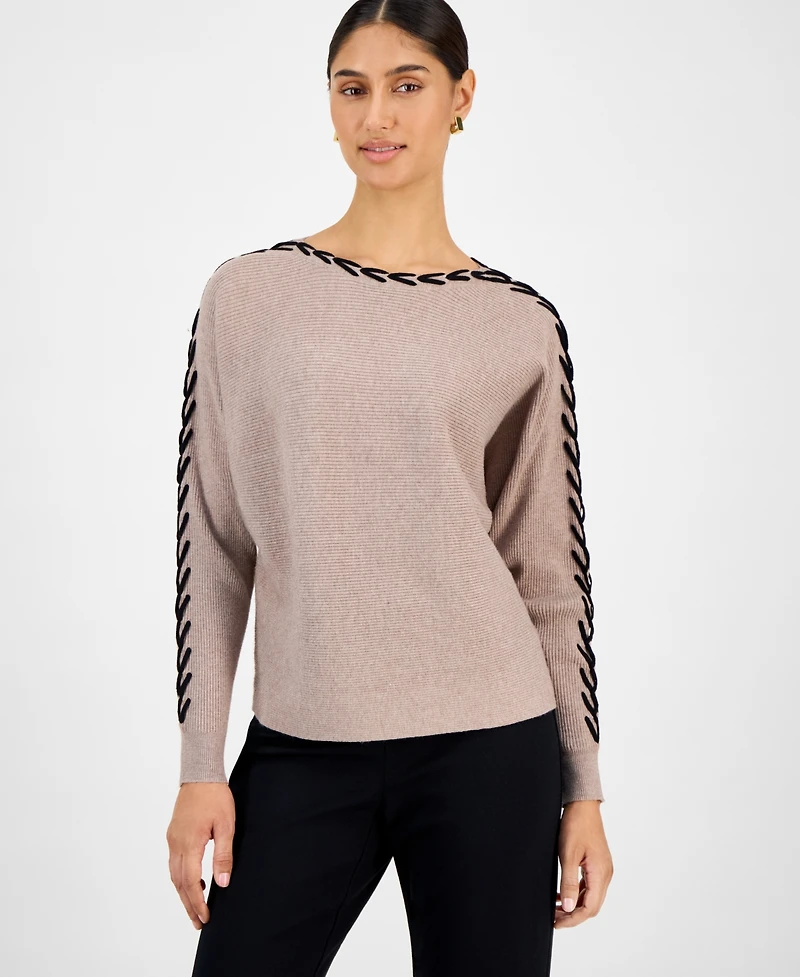 T Tahari Women's Ribbed Dolman-Sleeve Sweater