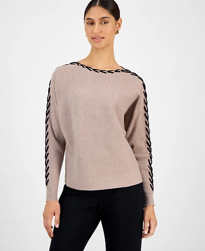 T Tahari Women's Ribbed Dolman-Sleeve Sweater