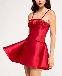 Violet Weekend Juniors' Satin Rosette Fit and Flare Dress
