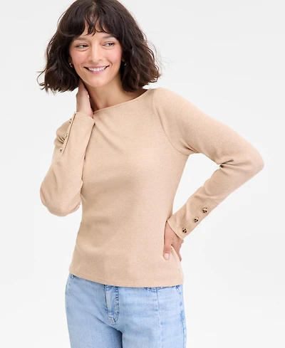 On 34th Women's Button-Cuff Boatneck Top, Macy's Exclusive