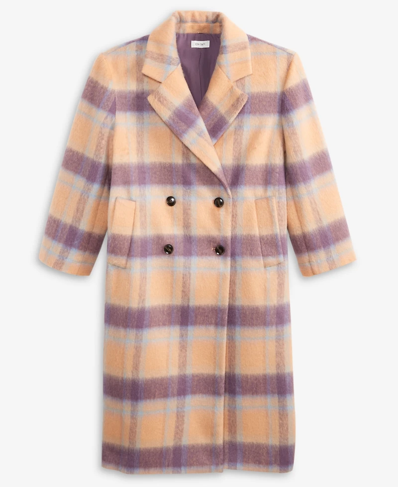On 34th Women's Brushed Plaid Double-Breasted Coat, Macy's Exclusive
