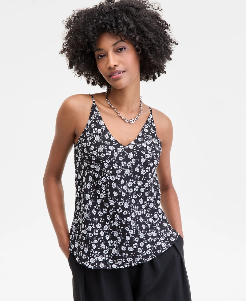 On 34th Women's Floral-Print Double V-Neck Tank, Macy's Exclusive