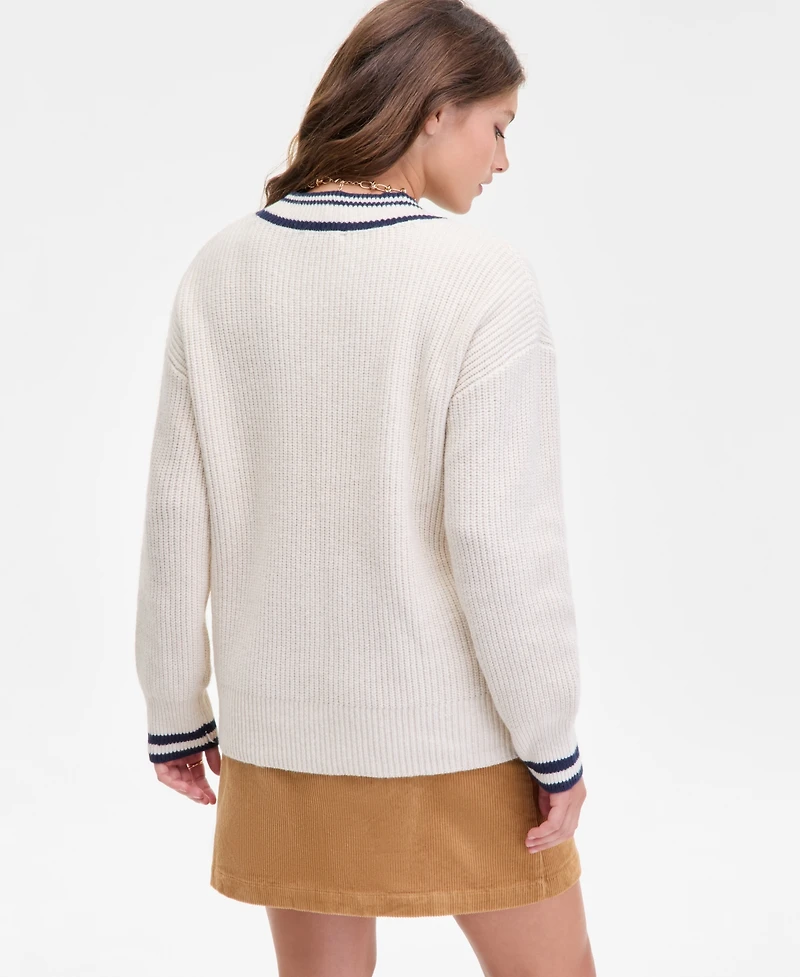 On 34th Women's Varsity Tipped V-Neck Sweater, Macy's Exclusive