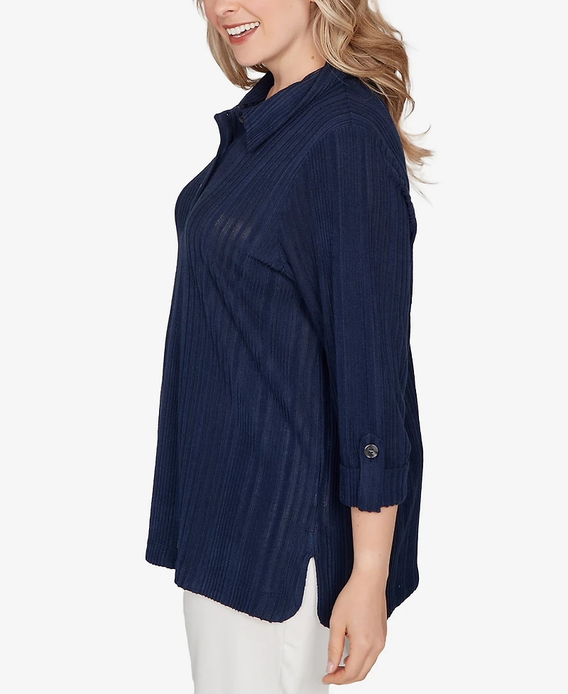 Hearts Of Palm Plus Solid Textured Hachi Henley Tunic Top