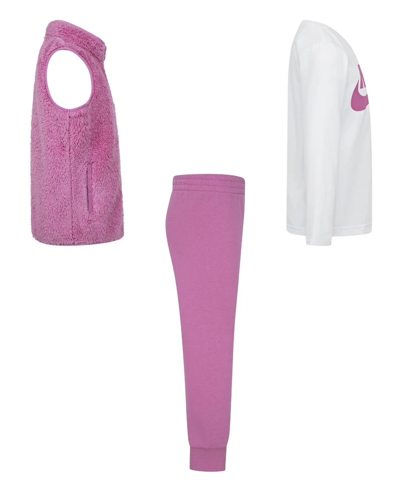 Nike Little Girls 3-Piece Magic Flamingo Vest, Long Sleeve T-Shirt and Pull On Pant Set