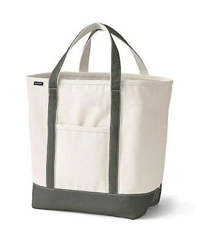 Lands End Large 5 Pocket Open Top Canvas Tote Bag