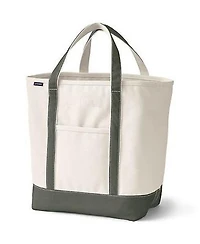 Lands End Large 5 Pocket Open Top Canvas Tote Bag