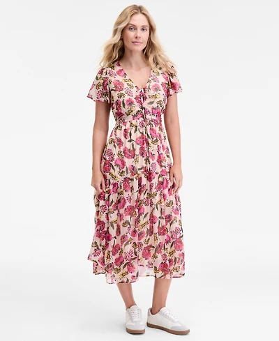 On 34th Women's Floral-Print Flutter-Sleeve Midi Dress, Macy's Exclusive