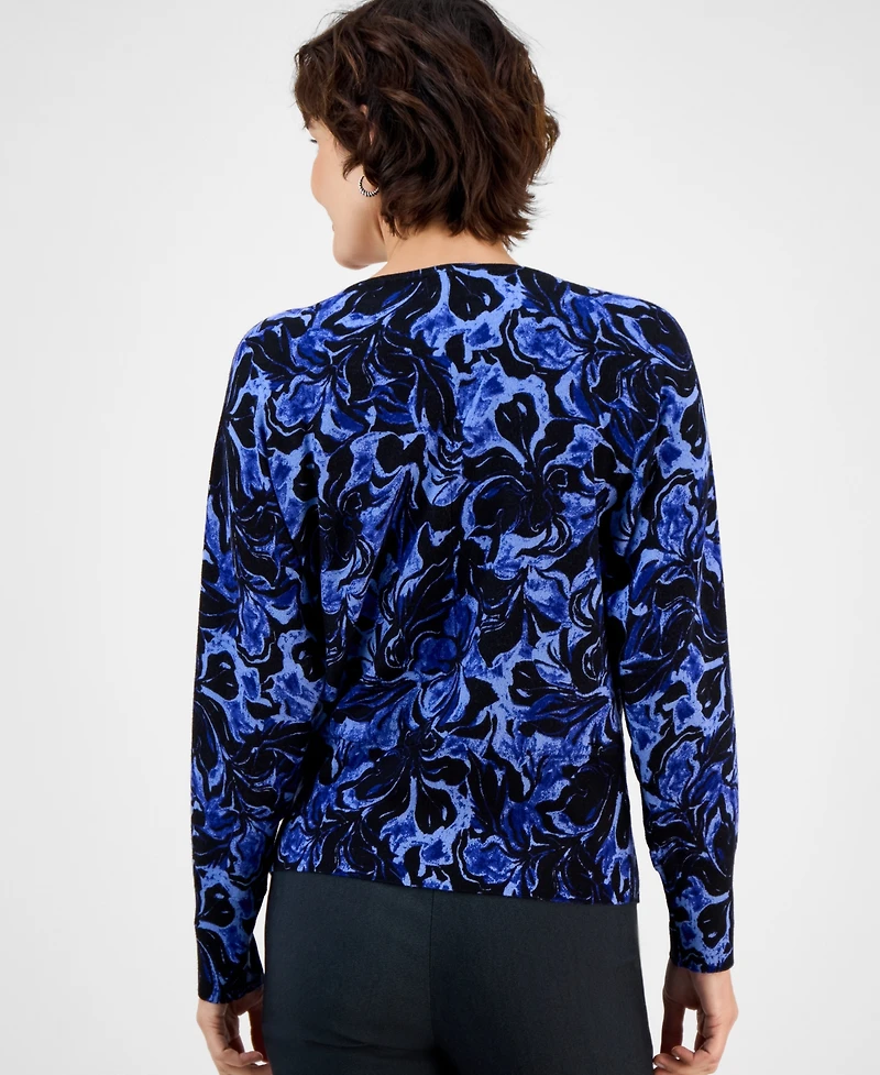 Jm Collection Women's Floral V-Neck Long-Sleeve Sweater Top, Macy's Exclusive