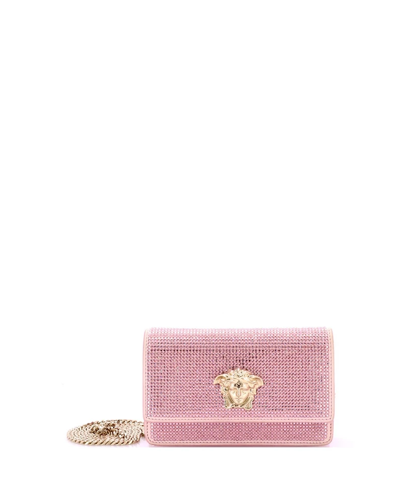 Pre-Owned Versace Palazzo Medusa Chain Crossbody Bag Crystal Embellished Leather