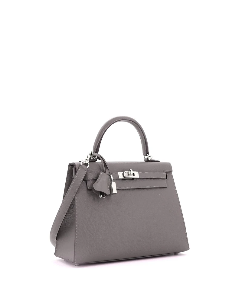 Pre-Owned Hermes Kelly 25 Handbag Grey Epsom with Palladium Hardware