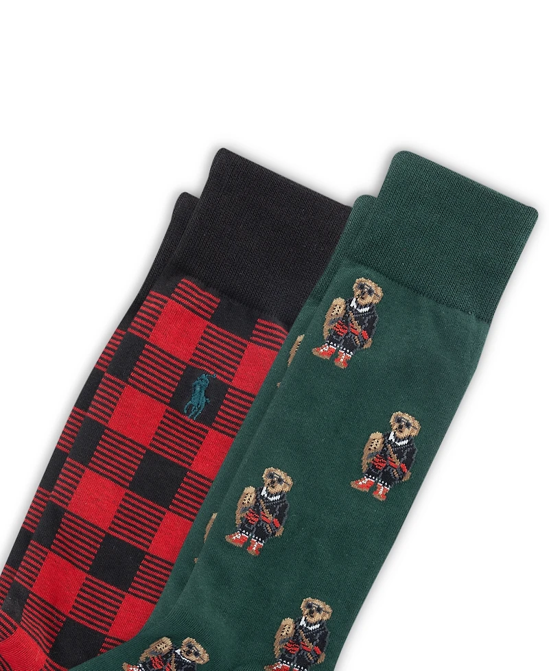 Polo Ralph Lauren Men's 2-Pack Mini Holiday Bear Slack Socks