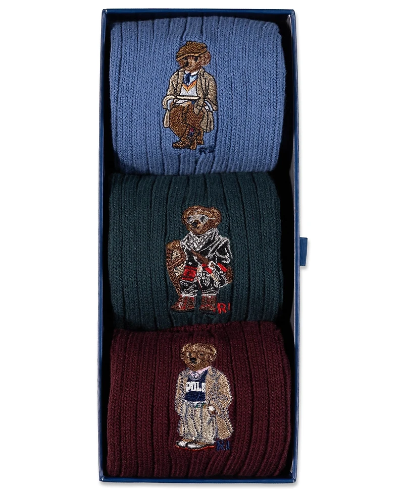 Polo Ralph Lauren Men's 3-Pack Embroidered Bears Socks Gift Box