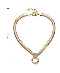 14k Yellow Gold Plated with Green & Cubic Zirconia Panther Head Door Knocker Wire Herringbone Chain Necklace - Adjustable w/ Extension Chain