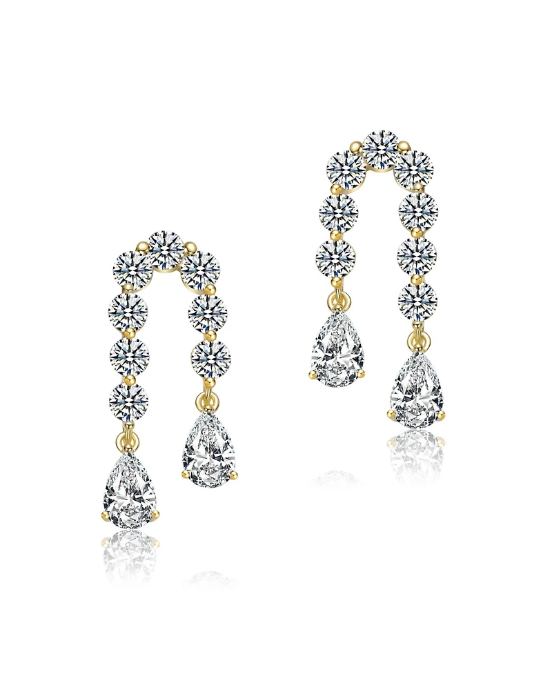 14K Gold Plated with Clear Cubic Zirconia Invented U-Shaped Drop Earrings