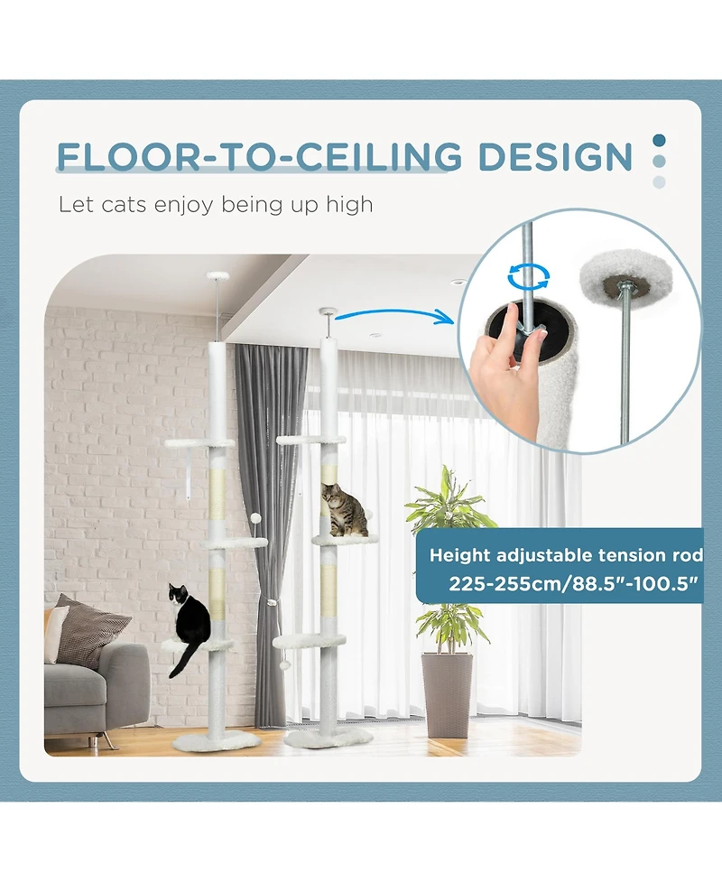 PawHut 8.4' Floor to Ceiling Cat Tree, Adjustable Height,