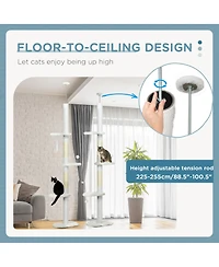 PawHut 8.4' Floor to Ceiling Cat Tree, Adjustable Height,