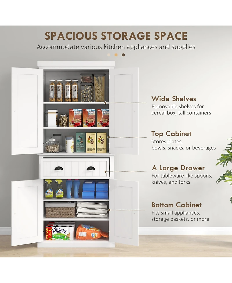 Homcom 72" Kitchen Pantry Storage Cabinet with Drawer, Adjustable Shelves