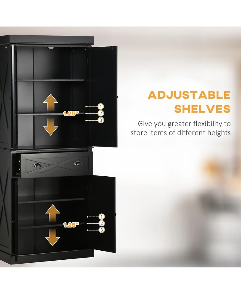 Homcom Farmhouse Kitchen Pantry with 6-Tier Shelves, 1 Drawer,