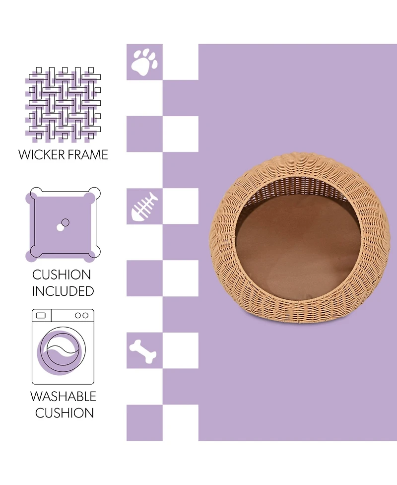 Fiora 19.5" x 18" Modern Circular Faux Wicker Pet Bed with Machine-Washable Cushion