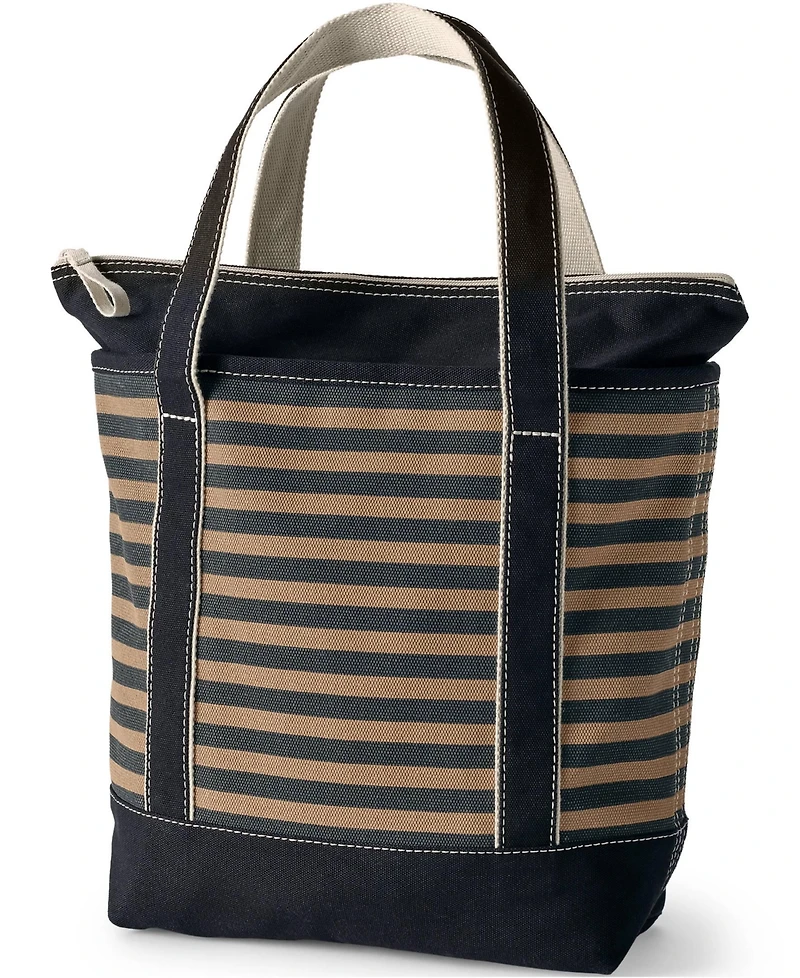 Lands' End Medium Print 5 Pocket Zip Top Canvas Tote Bag