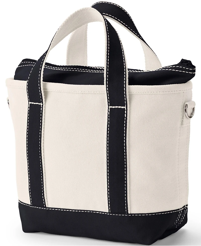 Lands' End Small Natural 3 Pocket Zip Top Canvas Tote Bag