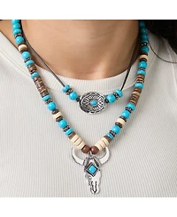 Jessica Simpson Beaded Layered Necklace in Turquoise and Amber Hues