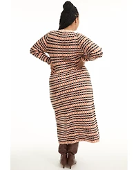 June + Vie Women's Plus Faux Wrap Sweater Midi Dress