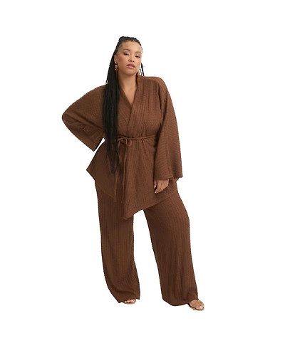 June + Vie Women's Plus Tie Waist Knitted Kimono