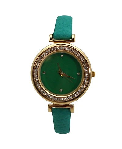 Olivia Pratt Teal Faux Leather Solid Colors and Rhinestones Women Watch