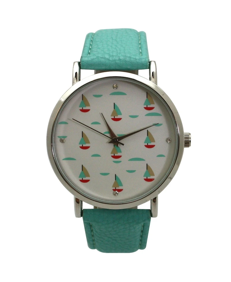 Olivia Pratt Teal Faux Leather Sailing Boats Dial Women Watch