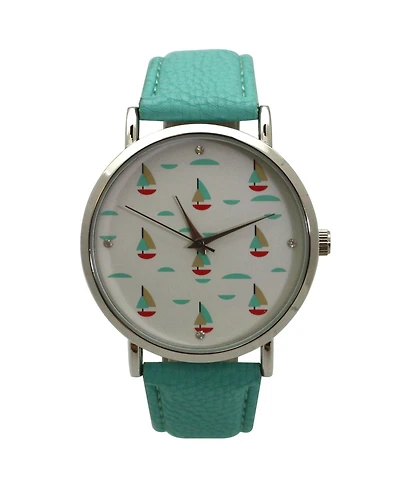 Olivia Pratt Teal Faux Leather Sailing Boats Dial Women Watch